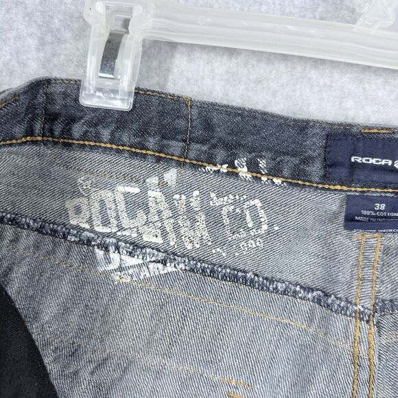 RocaWear Jean Shorts Men 38 Blue Med Wash Whiskering Wide Baggy Hip Hop Y2K - Picture 8 of 14
